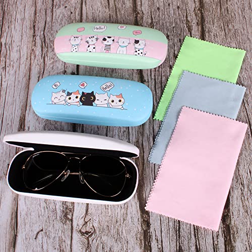 Image of ADBGV Cute Stylish Hard Shell Eyeglasses Cases Protective Case Storage Box With Glasses Cloth Eyeglass Strap for Girl Teen