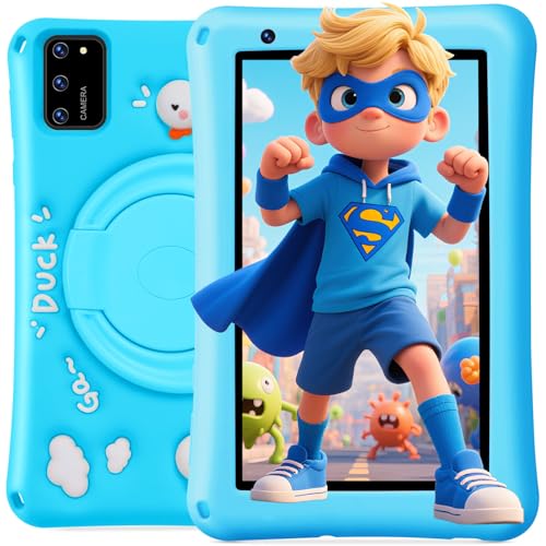 BISAIKASOW Tablet Bambini 7 Pollici, Android 13, 8 GB RAM 64 GB ROM, Tablet Touch Octa-Core, Fotocamera HD 5 MP + 8 MP, Controllo Parentale, Custodia in Silicone Antishock per Bambini (Blu)​