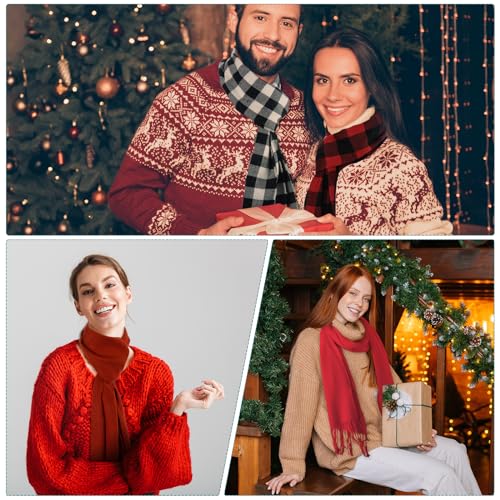Suhine 12 Pcs Women Men's Scarf Bulk Winter Warm Shawls and Wraps Soft Large Solid Color Plaid Scarf and Wraps Tassel Edge 13.7 x 78.7 Inch4