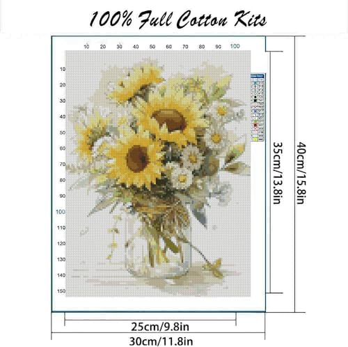 Image of MYBISYMQQ Stamped Cross Stitch Kits - Flower Embroidery Starter Kit for Adult Beginners, Cross Stitch Kits Embroidery Kit Arts and Crafts for Beginners,Crafts for Home Wall Decor 15.7x11.8 inches