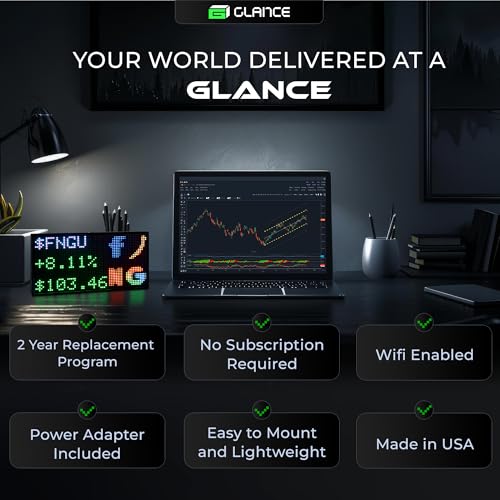 Glance LED Ticker - Customizable LED Display Sports Ticker, LED Display for Man Cave, Stock Market Ticker Display, Sports Score Retro Smart Pixel Display, Weather Display - 8"x4" Made in USA