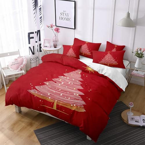 Housse de couette sapin de Noël fille rouge festive 260x240 avec taies