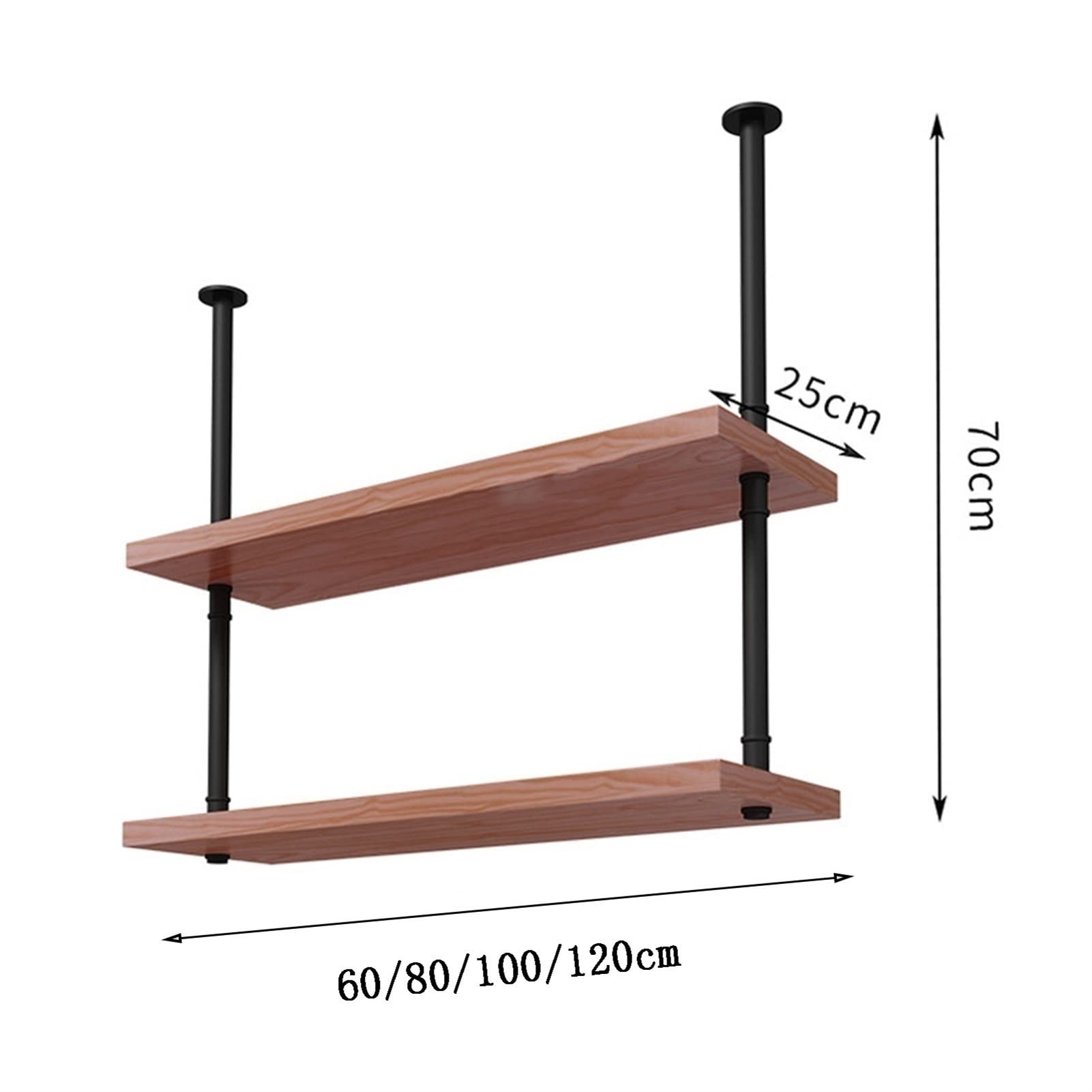 HDDNMLOH Hanging Wine Rack Ceiling Mounted Glass Holder with Water Pipe Design Wrought Iron Solid Wood Floating Storage Rack for Bottles Black (60 * 25 * 35cm)