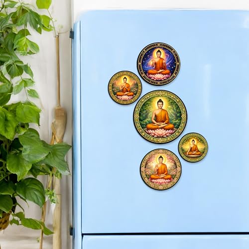 Image of Regalo Casila Buddha Nature Art Fridge Magnets Set of 5 Wooden Refrigerator Magnets Spiritual Decorative Kitchen Magnets Souvenir Gift Strong Magnetic Home Decor