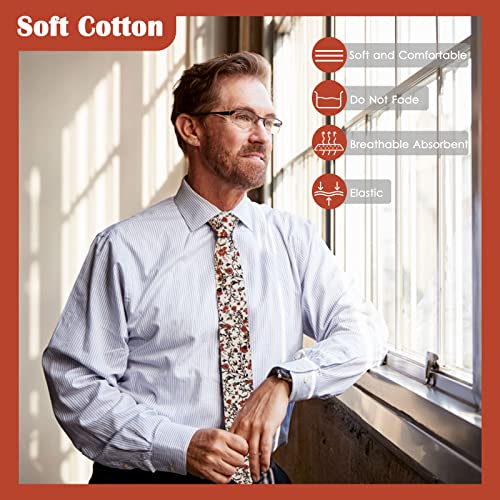 Image of Mantieqingway Men Skinny Tie Cotton Floral Necktie for Wedding Groomsmen Tie