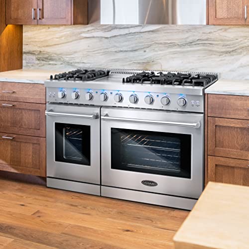 Cosmo COS-EPGR486G 48 Inch Slide-In Freestanding Double Gas Range With 6 Sealed Burner & Griddle Cooktop, Cast Iron Grates And Primary Convection Oven In Stainless Steel thumb #1