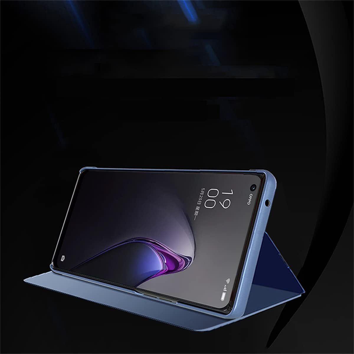 QIWEIQING Compatible avec Oppo Reno 8 5G Etui Bookstyle Miroir Makeup Smart View Stand Protecteur Housse Coque Etui à Rabat Coque pour Oppo Reno 8 5G Flip Mirror Blue QH