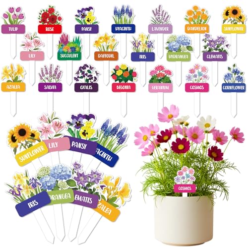 Fiwochic 20 Pcs Acrylic Flower Plant Label Signs 20 Style