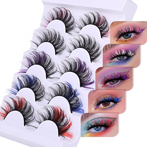 False Eyelashes With Color Fluffy Wispy Colored Russian Strip Lashes Pleell 5 Styles D Curl Natural Volume Colored Cat Eye Lashes Pack #TOP4