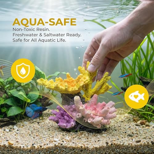 Image of Aquarium Decor Fish Tank Decorations Resin Coral Ornament, Small Aquarium Accessories Hideout for Betta Shrimp Goldfish, Artificial Reef Fish Tank Accessories Decorations
