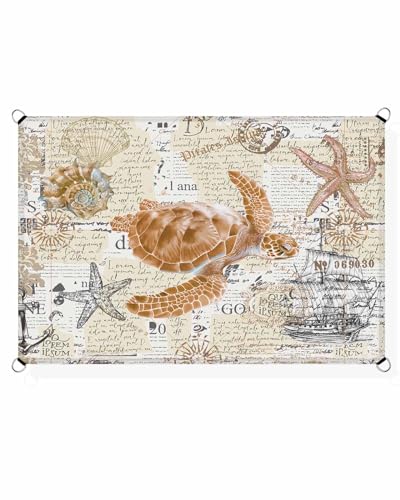 Orange Turtle Sun Sail Shades Rectangle Canopy,Sunlight Block Heavy Duty Curved Backyard Shade Cover,Waterproof Sun Shades for Patios Garden Outdoor,12'x16' Coastal Starfish Conch Nautical Sailboat