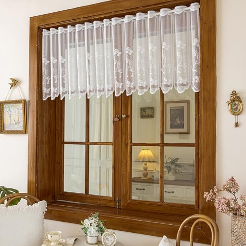 Cortinas de cocina de encaje blanco para ganar privacidad en ventanas pequeñas sin perder luz 6