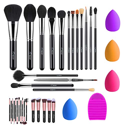BESTOPE 16 Pcs Makeup Brush Set & 16 Pcs Makeup Brush Set & 4 Pcs Makeup Sponges & 1 Brush Cleaner [Color: Rose Golden & Silver]