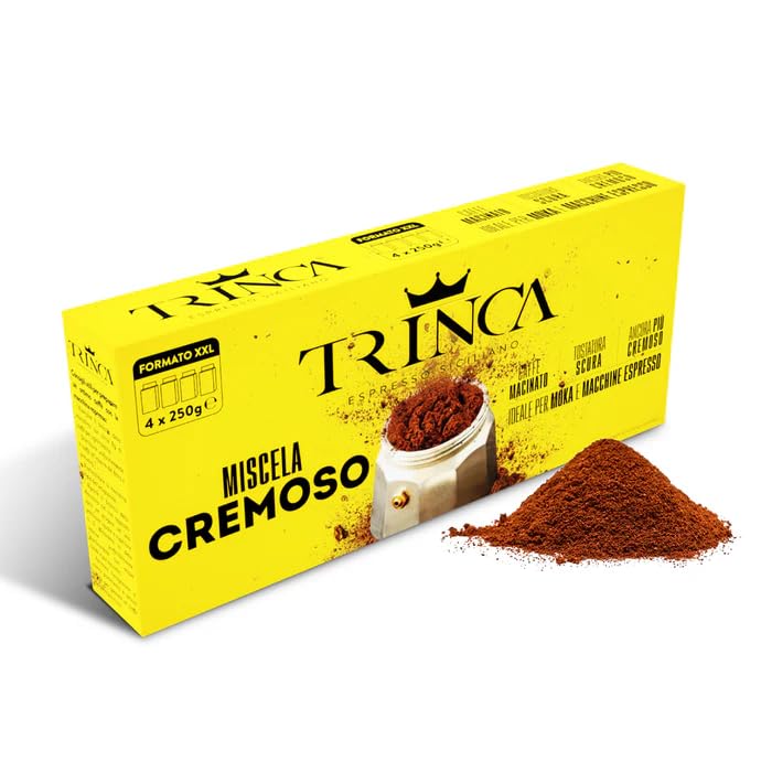 Caffè Trinca Tradizionale, Caffè Macinato per Moka ed Espresso Bar, Cremoso, 4 Confezioni da 250g, 1kg Totale