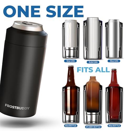 Frost Buddy Universal Can Cooler - Fits All - For Regular 12 & 16 oz or Slim-Size Bottles - Insulated Double-Walled Stainless Steel (MatteBlack) image 3