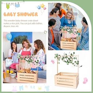 Wooden Baby Shower Crate Closet, Baby Basket with Hangers, Letters, Leaf Eucalyptus Rattan, and String Lights, Storage Crate Hamper, Baby Personailzed Basket for Pregnancy New Parent Wooden Baby Shower Crate Closet Baby Basket with Hangers Letters Leaf Eucalyptus Rattan and String Lights Storage Crate Hamper Baby Personailzed Basket for Pregnancy New Parent