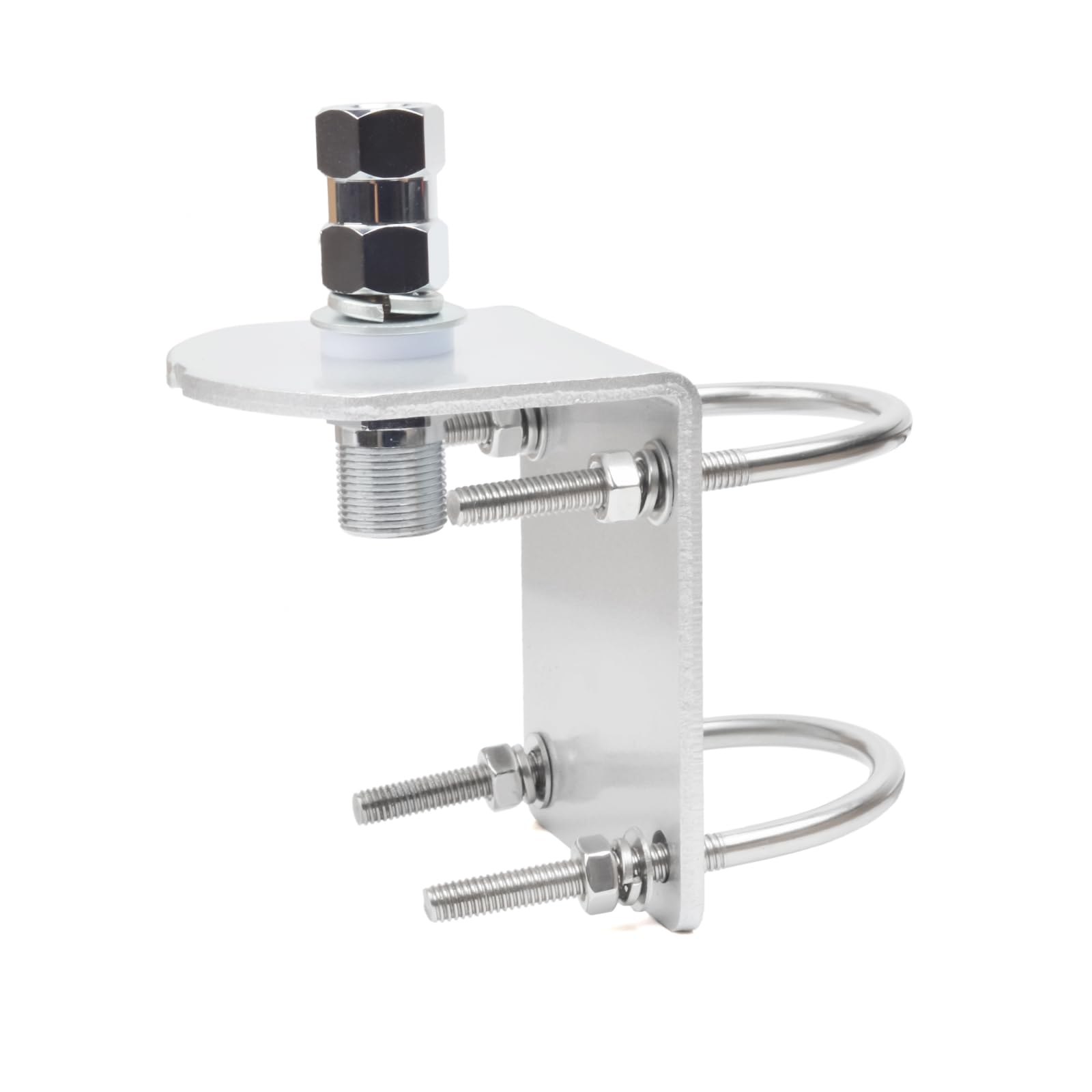 Universal Aluminum Heavy Duty Antenna Mount, Outdoor Antenna Pole Mast Mount Bracket with U-Bolts and CB Adapter for 3/8-24 Stud Cellular Trucker Antenna (10MM Center of Hole)