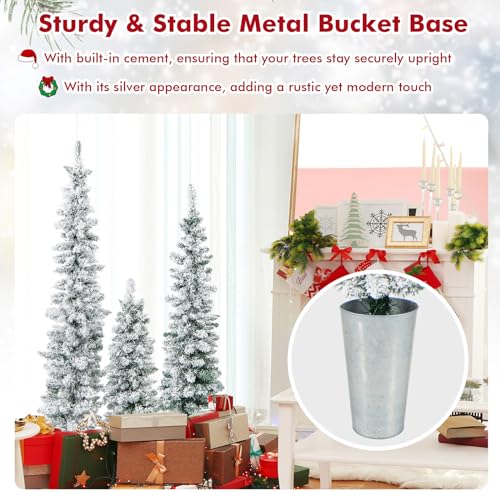 Goplus-Set-of-3-Artificial-Snow-Flocked-Christmas-Tree-3-4-5-Slim-Pencil-Xmas-Tree-with-Silver-Metal-Buckets-Faux-Potted-Christmas-Trees-for-Front-Porch-Entrance-Indoor-Holiday-Office-Home-Decor Goplus Set of 3 Artificial Snow Flocked Christmas Tree 3 4 5 Slim Pencil Xmas Tree with Silver Metal Buckets Faux Potted Christmas Trees for Front Porch Entrance Indoor Holiday Office Home Decor