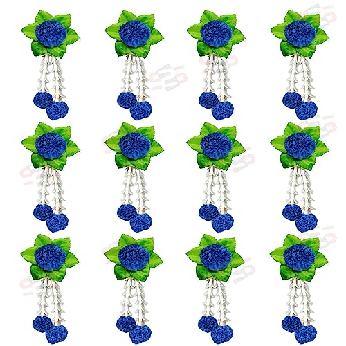 Image of S2S Plastic Artificial Flowers And Leaves Decoration For Wedding Decorations, Event Decor At Home Easy Simple Backdrop (Blue Flowers) (Pack Of 12 Pcs)