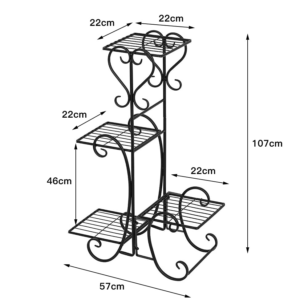 LANTUS - Estantería para planta interior, soporte de exhibición, estante de almacenamiento de metal, puerta de planta interior con 5 estantes, para balcón, salón, 107 x 22 x 57 cm