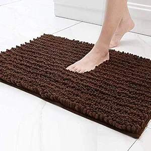 Lukzer 1PC Chenille Bath Mat Floor Carpet for Home Bathroom, Bedroom, Balcony, Office, Living Room/Soft Non Slip Mat (Brown/80 x 50cm)