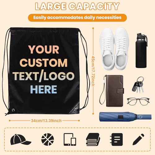 pack of 50 Custom Bags With Your Logo,Drawstring Backpacks Bulk String Bag,Great for Travelling, Gym and for Everyday Use (black)2