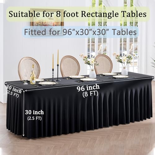 Image of 3 Pack Black Spandex Tablecloths for 8 Foot Rectangle Tables, Stretchy Fitted 8ft Table Cloths, Wrinkle Free Table Cloth Cover for Parties Weddings Birthday Banquet Baby Shower