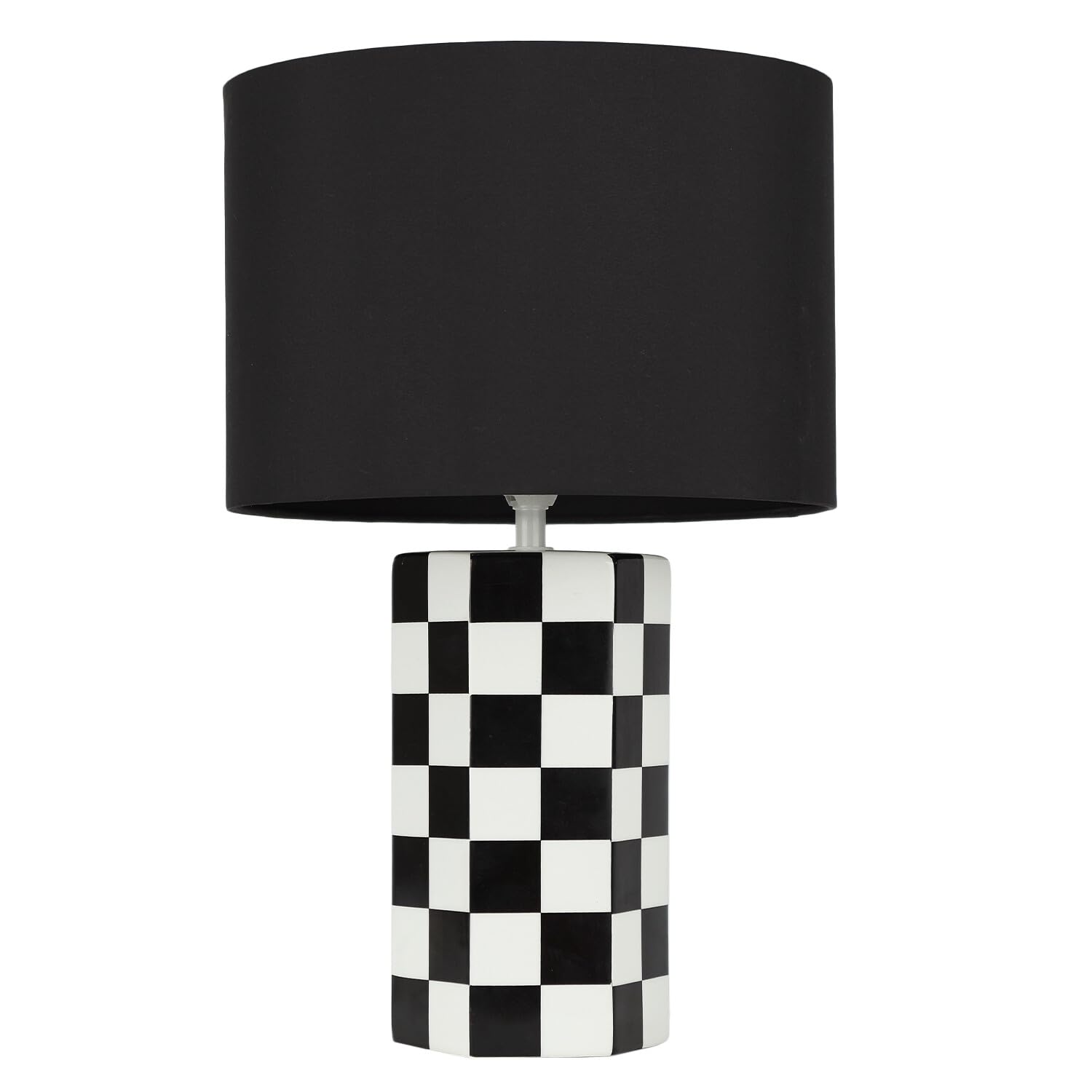 New Adorable Checkered Table Lamp Black and White Check Design with a Matching Black Shade Perfect for Bedroom, Hallway or Living Room Office Home Decor