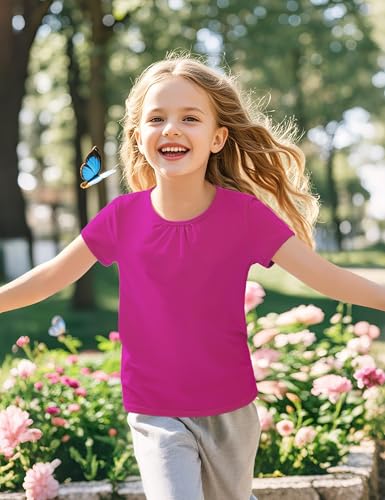 Image of Girls Short Sleeve Shirts Cotton Crew Neck T-Shirt Kids Plain Tees Tops Size 5-12 Years
