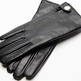 Material: Schaffell. ZHENGBANGST Damen-Lederhandschuhe, goldfarbene Knöpfe, schwarze Touchscreen-Handschuhe, warm für den Winter