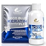 PACK Polvos decolorantes de Cabello + Crema Oxidante - 8 tonos de Aclarado - Decolorante pelo Profesional - Aroma Arándanos - Decoloracion Azul con Tecnología PLEX y Keratina (Sachet) (PACK 30 VOL)