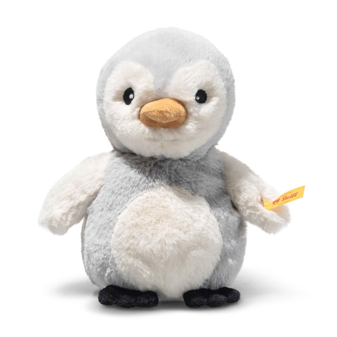 Steiff Lio Penguin with rattle cuddly toy, stuffed toy, boys, girls & babies from 0 months, Friends, plush animal 14 cm, small, light grey, 242816