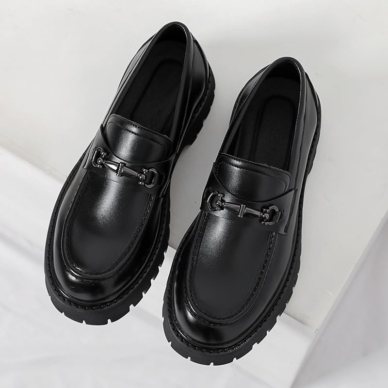 Men's Genuine Leather Platform Oxford Shoes Slip On Round Toe Classic Formal Business Shoes Loafers2