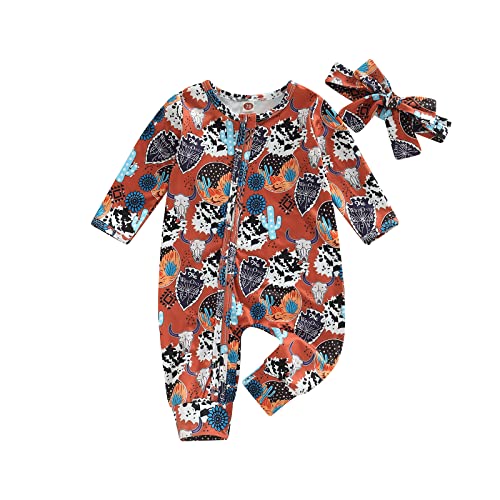 Image of CIYCUIT Baby Girls Cactus Footies Newborn Zip Up Onesie Romper