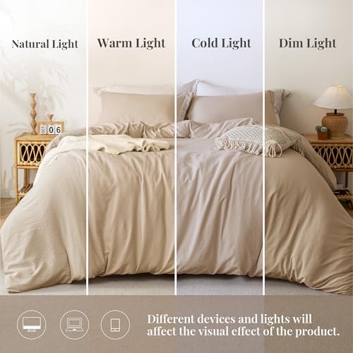 Image of MILDLY Duvet Cover 120 inchx98 inch Ultra Soft Comforter Cover Set 3pcs, Khaki | Washed Microfiber Cotton-Like, Breathable Comfort, Hidden Zipper, Corner Ties, OEKO-TEX Certified, Fade Resistant