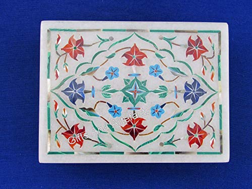 Boîte à bijoux marbre incrustation pierres multicolores rectangulaire - 6