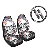 JEOCODY Skull Skeleton Car Seat Covers with Steering Wheel Cover Seatbelt Pads Full Set of 5,Fits...