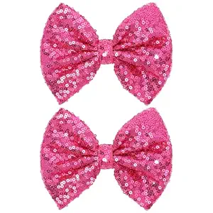 CN 5 Inch Glitter Hot Pink Hair Bows for Girls Alligator Clips Sparkly Sequin Hair Accessories for Kids Toddler Women on Birthday Wedding Christmas and Party