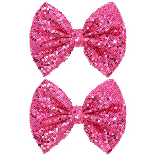 CN 5 Inch Glitter Hot Pink Hair Bows for Girls Alligator Clips Sparkly Sequin Hair Accessories for Kids Toddler Women on Birthday Wedding Christmas and Party