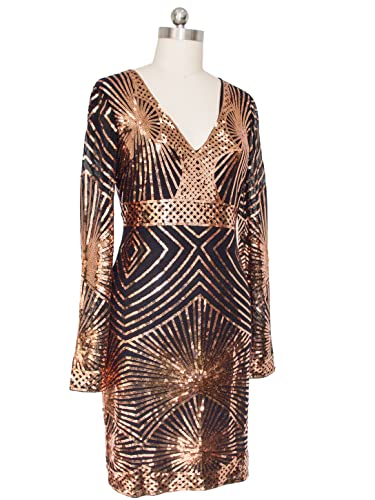 MISSCHEN Women's V Neck Bodycon Midi Sequin Long Sleeve Evening Cocktail Dress3