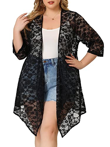 Agnes Orinda Plus Size Cardigans for Women Open Front 3/4 Sleeves Crochet Cover Ups Jackets 2024