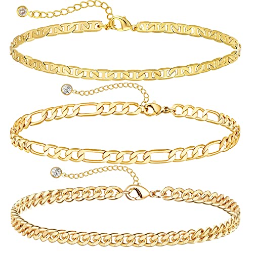 Image of DEARMAY Gold Anklets for Women Waterproof, Non Tarnish14K Gold Plated Ankle Bracelets Set Stack, Summer Beach Jewelry Gifts for Vacation, Bikini Outfits for Women Mom Her