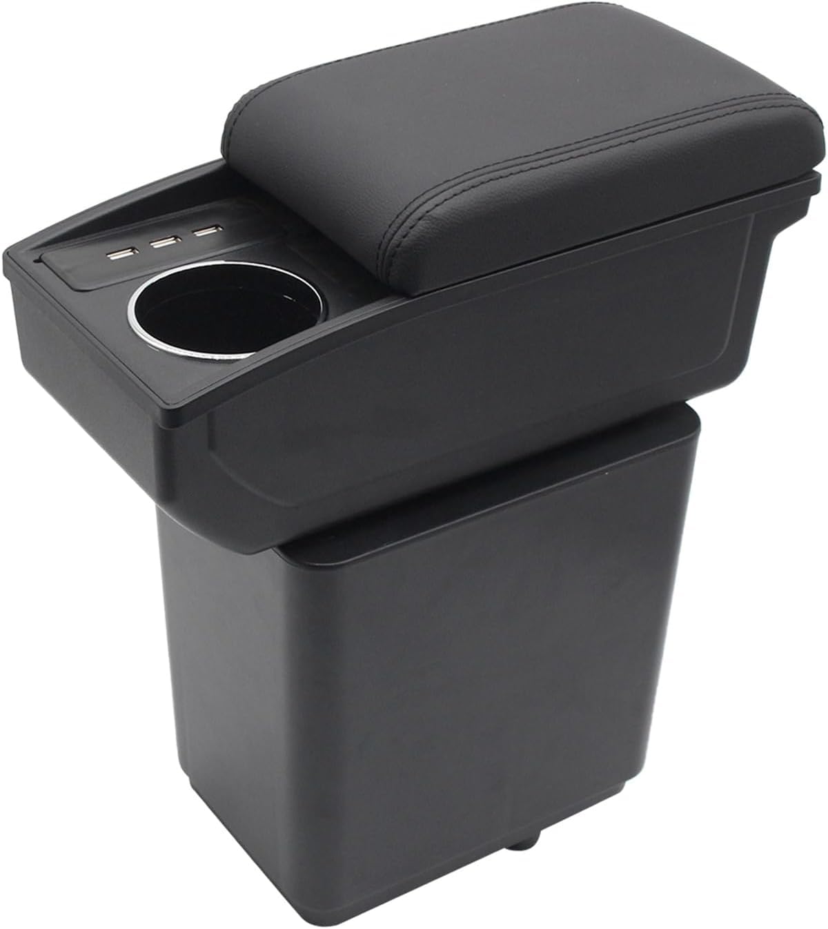 Accoudoirs de voiture pour Peugeot Partner Console centrale pour véhicule Double espace de rangement avec porte-gobelets 3 connexions USB Cuir confortable et durable Montage simple (Ligne noire