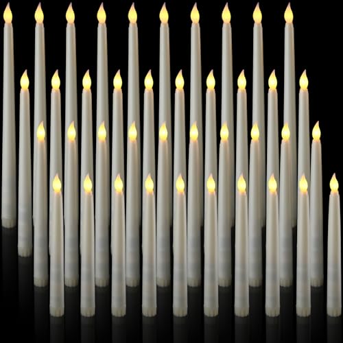 Image of 40 Pcs Flameless Taper Candles LED Battery Operated 12.8 inch 10.8 inch 9.7 inch 8.5 inch Fake Waxy Candle Flickering Taper Candlestick for Church Wedding Halloween Christmas Party Decor, No Battery(Ivory)