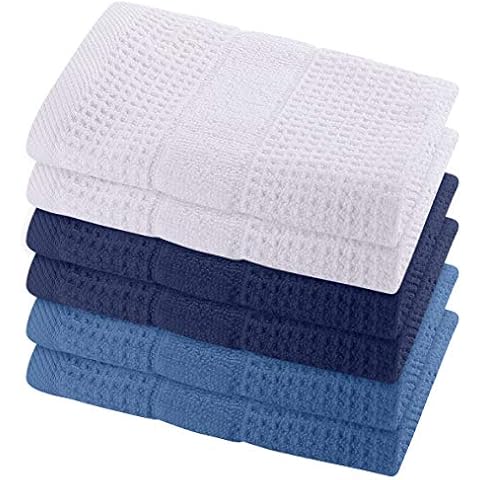GREEN LIFESTYLE 12x12 inches Waffle Weave Washcloths 6 Pack, Soft, Durable, Highly Absorbent and Luxurious (Blue) Cover