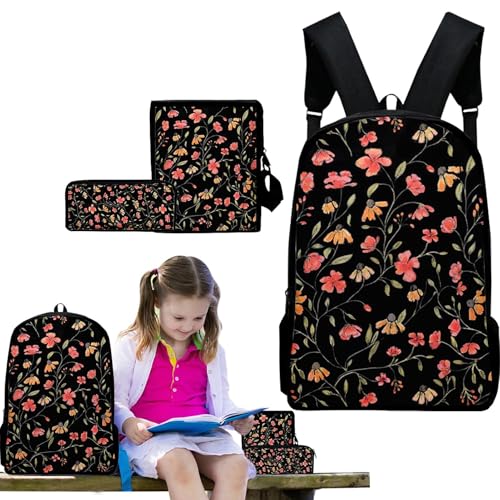Sac à dos d'école pour fille sans désordre avec boîte à déjeuner et grande trousse