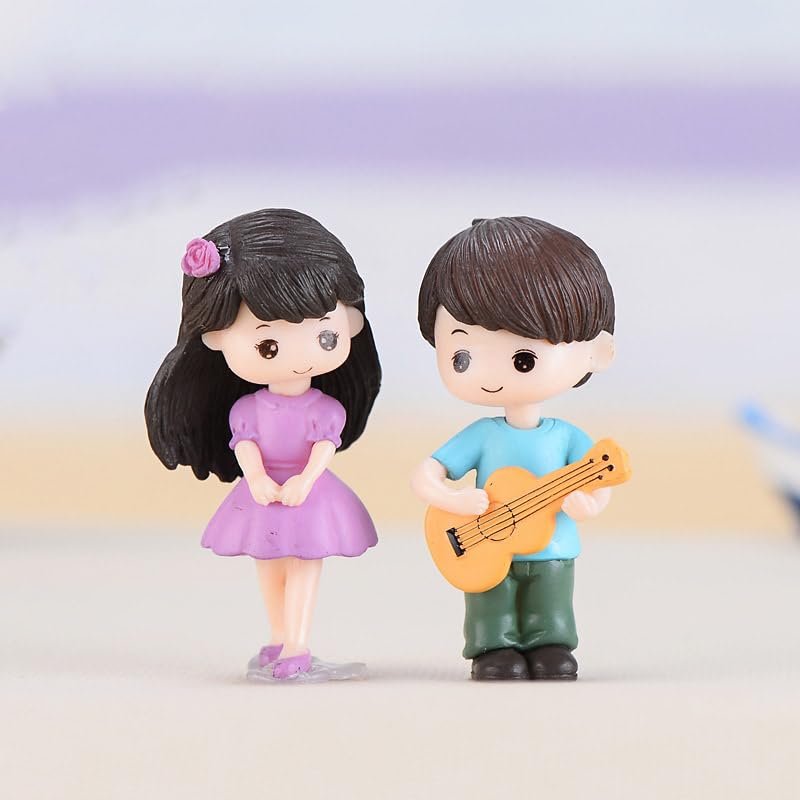 SHIDXIB 4Pcs Romantic Miniature Sweet Lovers Guitar Figurines Handcrafted Fairy for Valentines Day Wedding Decor Heartwarming Home Accessories