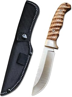 DOOM BLADE Hunting Knife with Sheath, Survival Knife，Bowie Knives，3.85 inches Spear Point 440C Stainless Steel Blade with Spiral wood grain handle,Includes Nylon Sheath,For Outdoor, Hunting, Hiking ,Fishing ,Camping(Black) - DOOM BLADE