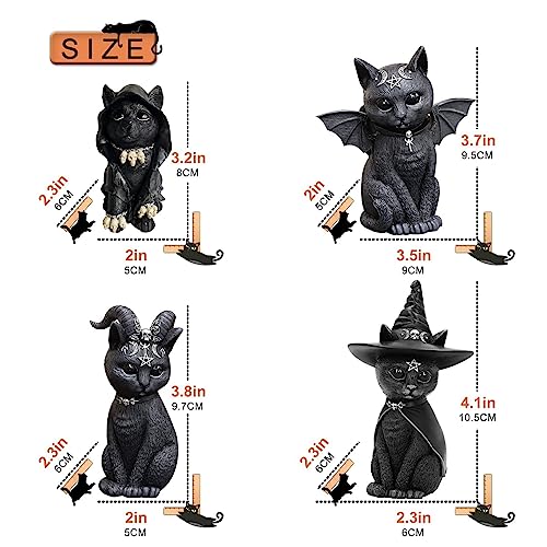 Qzfsl 4Pcs Black Baphomet Cat Statues Halloween Gothic Garden Resin Decor Gargoyle Cats Figurines Garden Gnome Sculptures Gifts For Cat Lovers Yard Art Witch Cat Figurine Outdoor Patio Lawn #TOP4