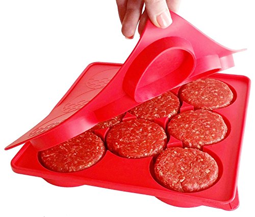 SiliCo Burger Press|8 In 1 Circular Compartments for Patties, Cookies, Hash Browns, Cutlets & More|Red